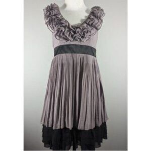 RYU ANTHROPOLOGIE ruffle chiffon GRAY party DRESS sz L
